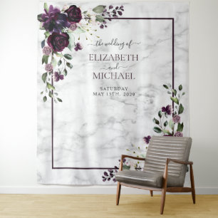 Pflaumen-Purpur-Gold-Aquarell-Marmor-Foto-Hochzeit Wandteppich