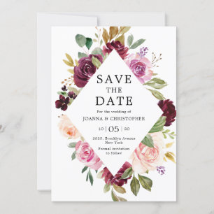 Pflaumen Purpur Hauch Rosa Geometrisch Blumig Hoch Save The Date