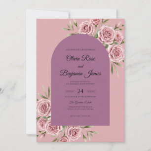 Pflaumen-Rosa-Reben-Hochzeit Einladung