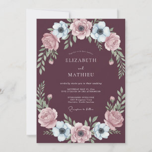 Pflaumen-Rosen-Hauch-Pfingstrosen-Hochzeit Einladung