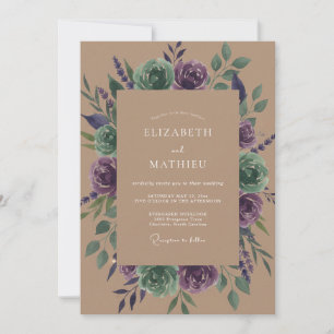 Pflaumen-Salbei-Botanischer-Blüten-Hochzeit Einladung