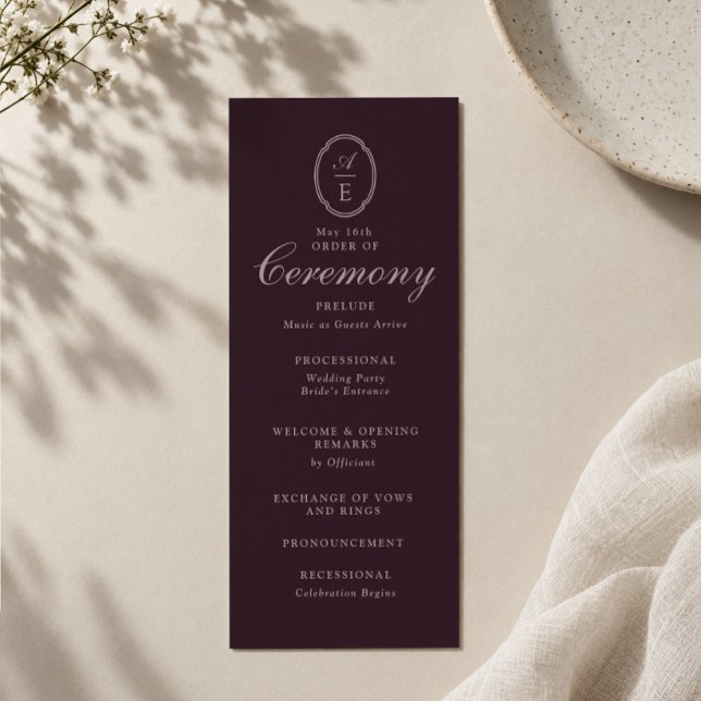 Pflaumen-Schwarz-Monogramm-Hochzeitsprogramm Einladung (Von Creator hochgeladen)