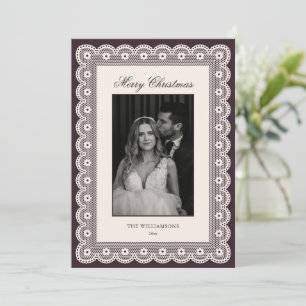 Pflaumen-Spitzen-Foto Elegant Vintage Frohe Weihna Feiertagskarte