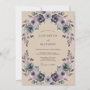 Pflaumen-Teal-Kranz-Hochzeit Einladung