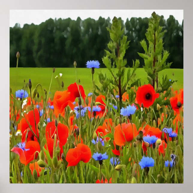 Pflaumen und Blumen Realistische Landschaft Kunst Poster (Vorne)