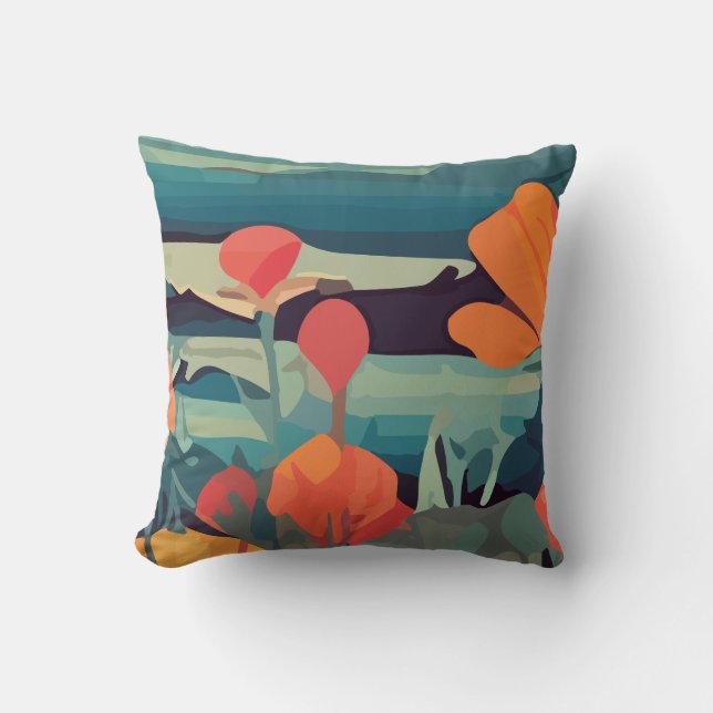 Pflaumen und Fuchs-Schwanz Abstrakte Blume Kissen (Vorderseite)