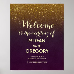 Pflaumen- und Gold-Glitter-Vintage-Hochzeits-Willk Poster