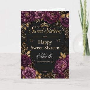 Pflaumen- und Gold-Sweet Sixteen Karte