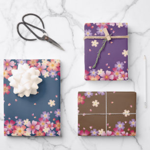 Pflaumen und Kirschblüten, dunkle Farbpalette Geschenkpapier Set