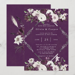 Pflaumen und Silber Geometric Floral Wedding Einladung