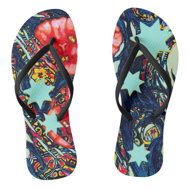 Pflaumen und Sterne Modernes farbenfrohes Design Flip Flops (Fußbett)