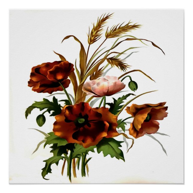Pflaumen und Weizen Botanische Kunst Poster (Vorderseite)
