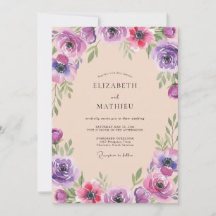 Pflaumen-Violette Wildblumen-Hochzeit Einladung