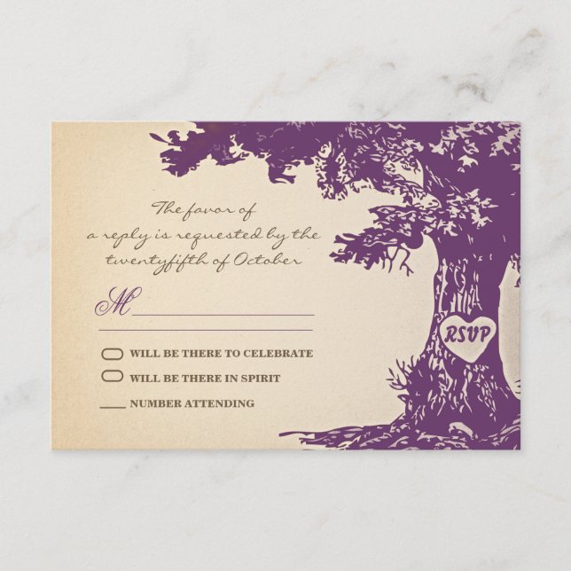 Pflaumenanbau Hochzeitsdesign uAwg RSVP Karte (Vorderseite)