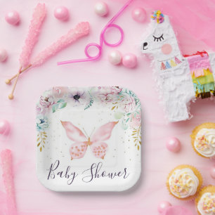 Pflaumenblättrige Babydusche Pappteller