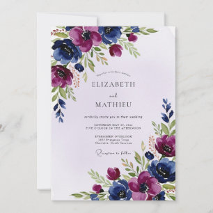 Pflaumenblaue künstlerische Winterhochzeit Einladung