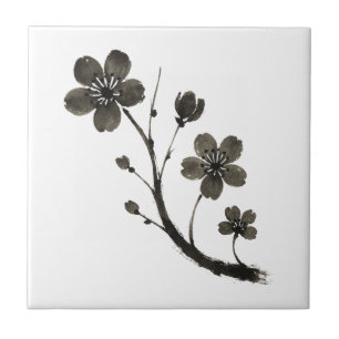 Pflaumenblüten-Linienkunst – Botanisches Design au Fliese
