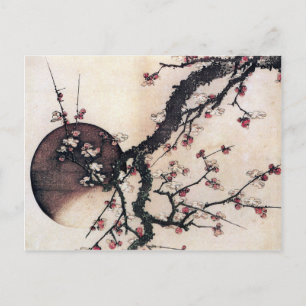 Pflaumenblüten und der Mond, Hokusai Postkarte