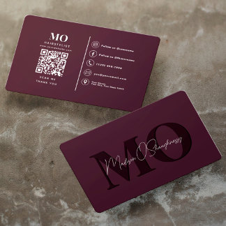 Pflaumenfarbene moderne minimalistische Monogramm- Visitenkarte