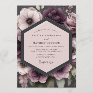 Pflaumenfarbene Traurige Anemone Hochzeit Einladung