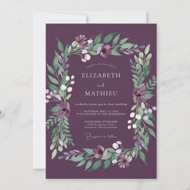 Pflaumenfrostige Winterhochzeit Einladung (Vorderseite)