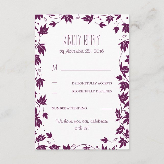 Pflaumengarten-Blätter Hochzeiten von RSVP-Karten RSVP Karte (Vorderseite)