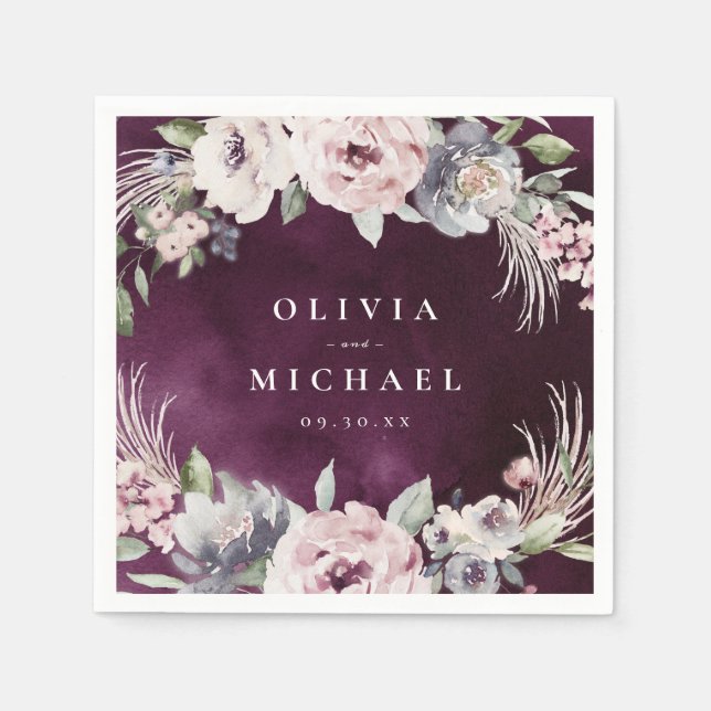 Pflaumengewächse Hochzeit mit rosa Blumenkohl Serviette (Vorderseite)