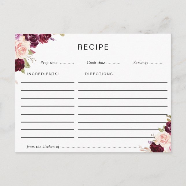 Pflaumenkarte mit lila und pfirsichfarbenem Rezept Postkarte (Vorderseite)