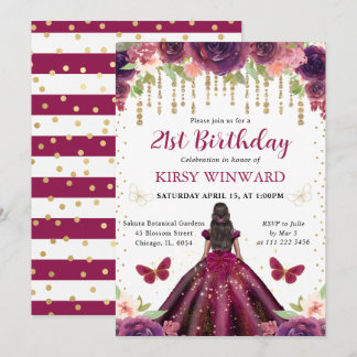 Pflaumenkleid Dark Skin Princess Birthday Einladung