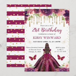 Pflaumenkleid Dunkle Haut Prinzessin Geburtstag Einladung