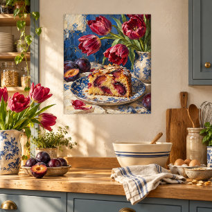 Pflaumenkuchen und Tulpen Kunstprint Poster