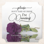 PflaumenLila Glam-Rose Nimm meine Trinkehe nicht m Untersetzer<br><div class="desc">Dieser Untersetzer ist elegant, stilvoll und macht Spaß! Es verfügt über ein Foto eines Single langgestempelte Pflaume lila oder Auberginen-farbene Rose, die auf seiner Seite in einem Wasserbecken spiegelt. Der Text lautet "Bitte nimm meinen Drink nicht, ich tanze", geschrieben in modernen Schriftzeichen. Es gibt Platz für die Namen des Paares...</div>