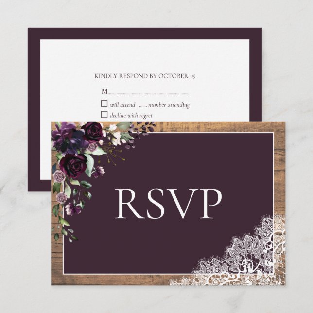 PflaumenLila Hochzeitspanplatte RSVP Karte (Vorne/Hinten)