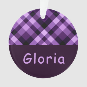 PflaumenLila Karierte Monogramm Circle Acrylschmuc Ornament
