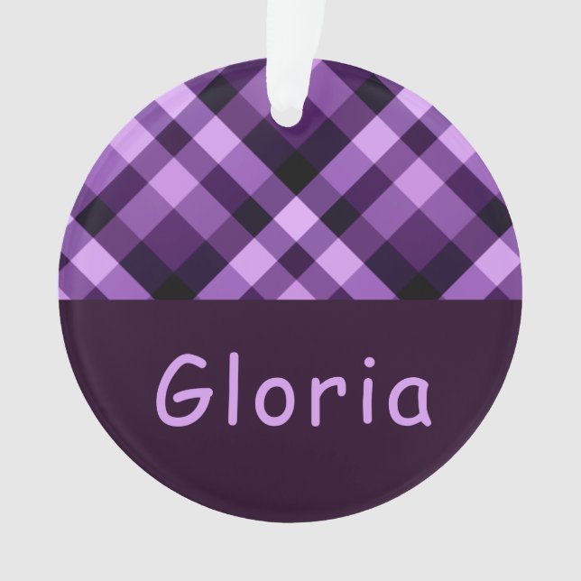 PflaumenLila Karierte Monogramm Circle Acrylschmuc Ornament (Vorderseite)
