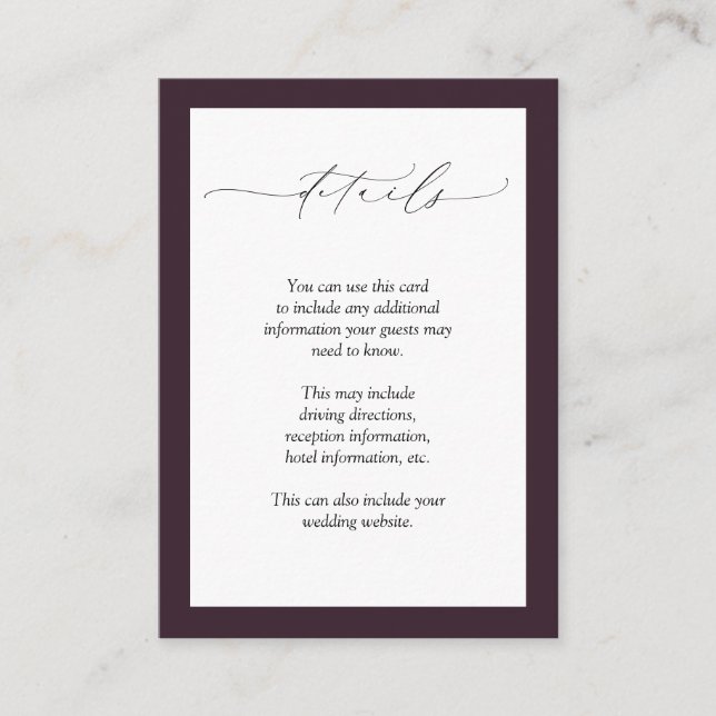 PflaumenLila Mauve-Aquarellfarben - Hochzeitsdetai Begleitkarte (Vorderseite)