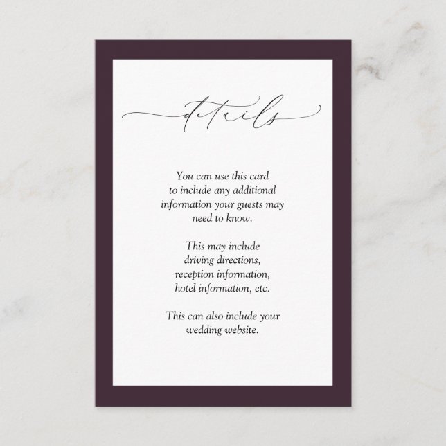 PflaumenLila Mauve-Aquarellfarben - Hochzeitsdetai Begleitkarte (Vorderseite)