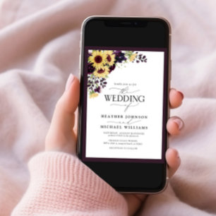 PflaumenLila Sonnenblumen Foto Hochzeit Einladung