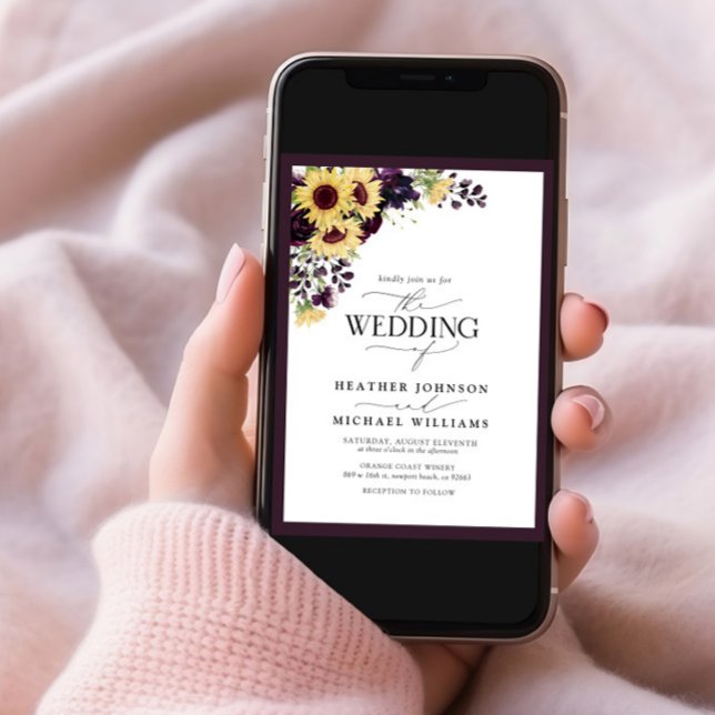 PflaumenLila Sonnenblumen Foto Hochzeit Einladung (Von Creator hochgeladen)