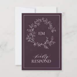 PflaumenLila Wappen-Monogram-RSVP-Karte RSVP Karte