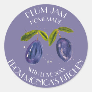 Pflaumenmarmelade Aquarell Frucht Küche Konserven  Runder Aufkleber