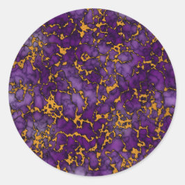 Pflaumenmuster, Lila und Gold-Marmor-Textur Runder Aufkleber