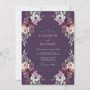 Pflaumenpurpur-Blüten-Hochzeit Einladung