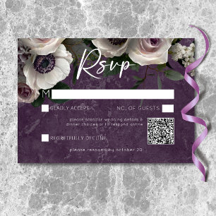 Pflaumenpurpur Elegante Florale Moderne Hochzeits- RSVP Karte