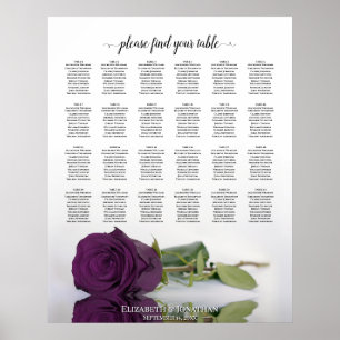 Pflaumenpurpur-Rosen-Hochzeits-Sitzplan für 24 Tis Poster