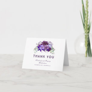 Pflaumenpurpur und violette florale Hochzeits-Dank Dankeskarte