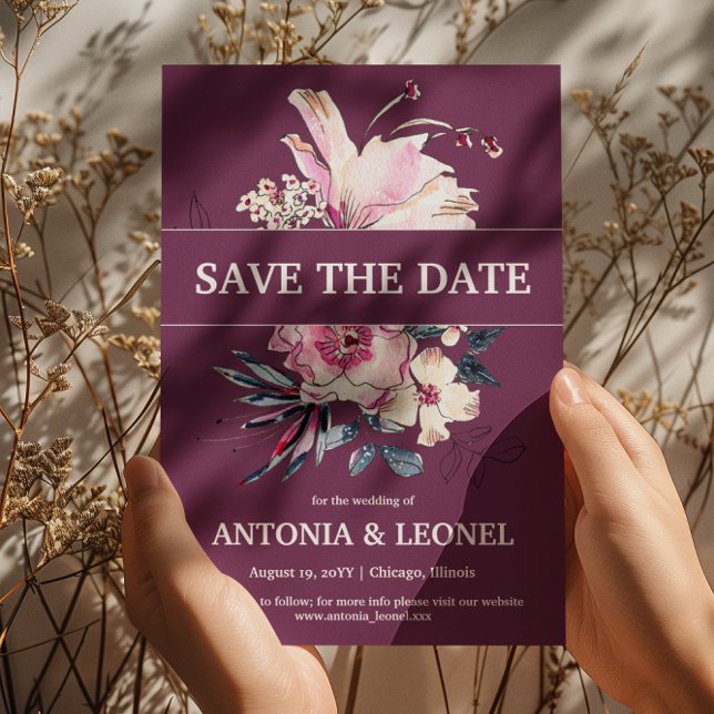 Pflaumenrosa Blumenzehen Speichern Sie das Datum Save The Date (Von Creator hochgeladen)