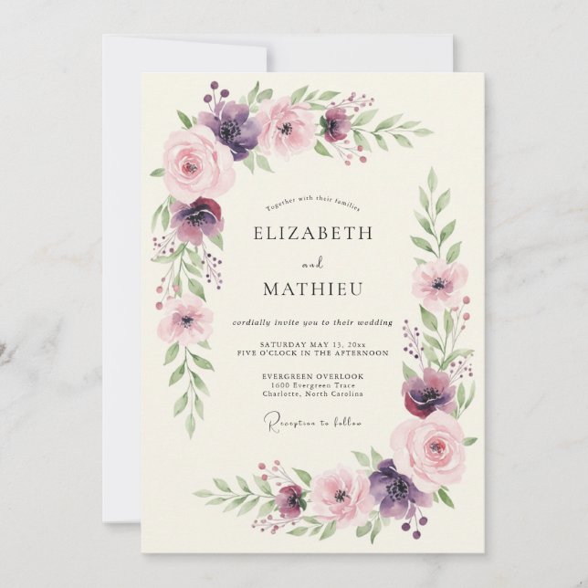 Pflaumenrose Botanischer Romantischer Hochzeit Einladung (Vorderseite)