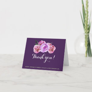 Pflaumenrot-Violett-Pfingstrosen Hochzeit Danke