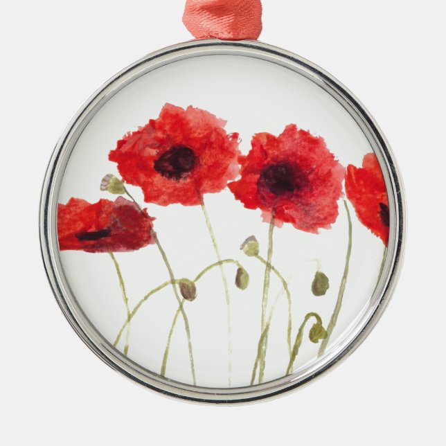 Pflaumenrote Blume Mohn Wasserfarbe Ornament Aus Metall (Vorne)
